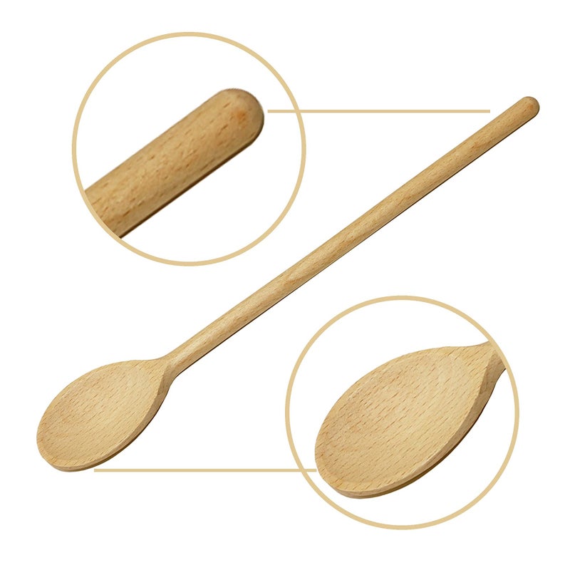 BICB 12 Inch Long Wooden Spoon Set by BICB | Natural Beechwood Mixing Spoons for Baking, Cooking & Stirring | Set of 6 Long Wooden Spoons | Cookware Sauce Spoons | Wood Mixing Spoon Set - Image 3
